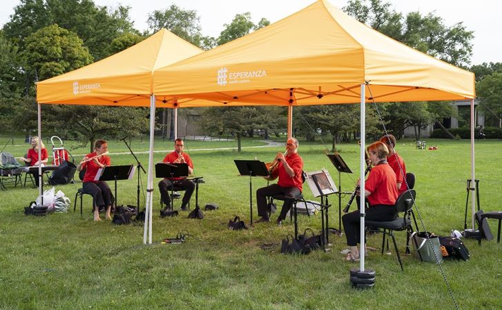 A CSO wind quintet performs at Douglass Park.