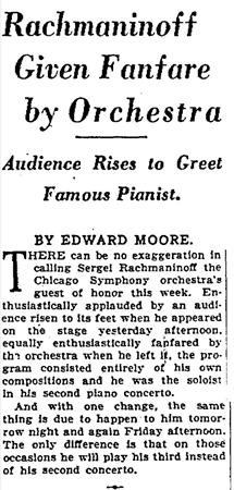 Edward Moore's review of an all-Rachmaninov concert with the CSO in January 1932