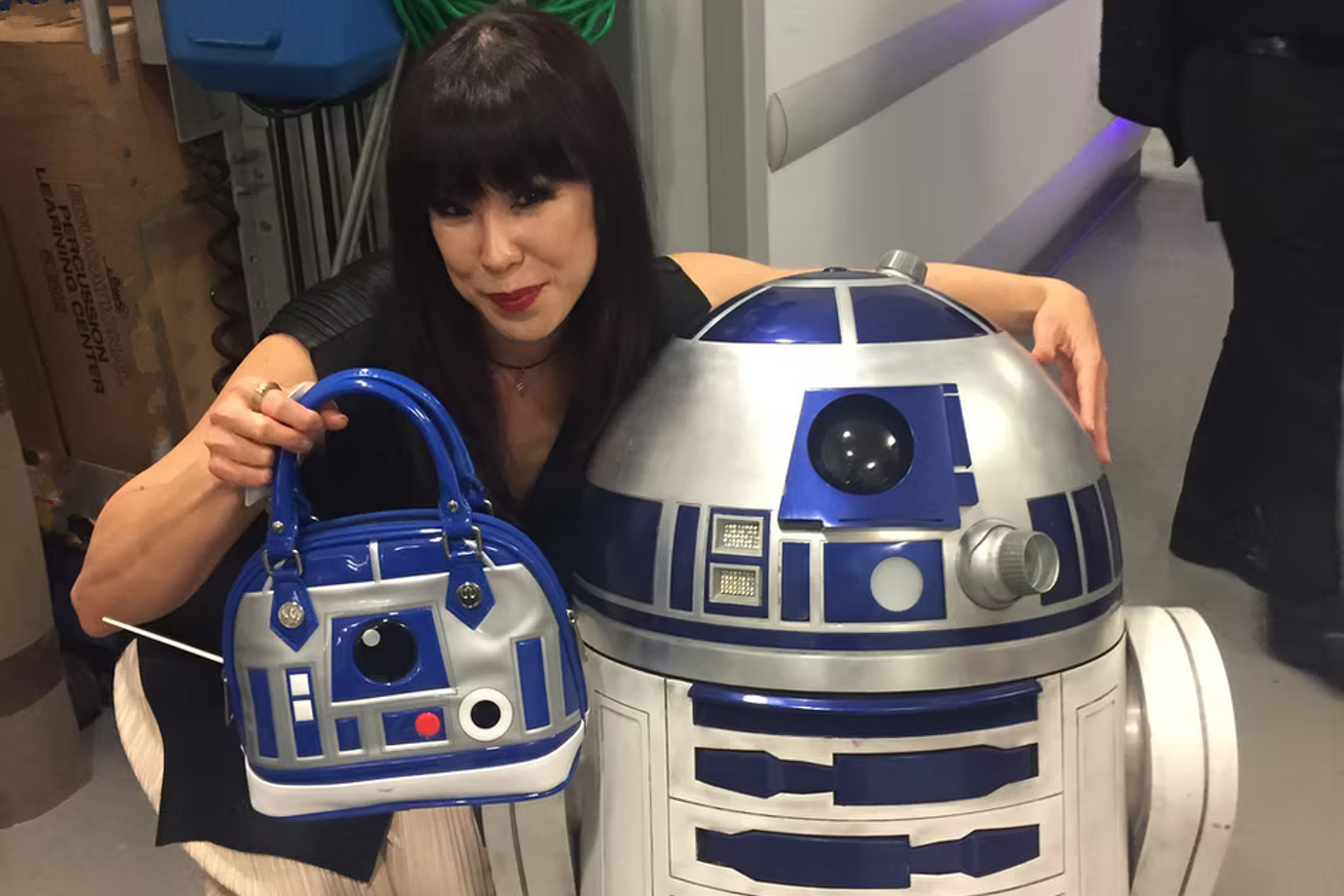 conductor Sarah Hicks with "Star Wars" souvenirs