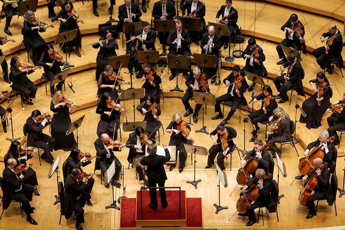 point of view from overhead as Muti conducts the CSO