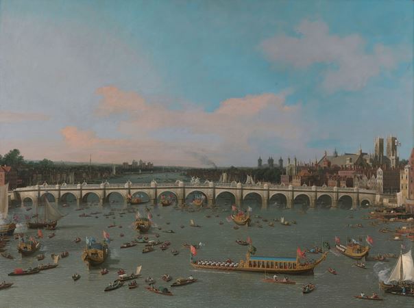 “Westminster Bridge, with the Lord Mayor's Procession on the Thames,” by Canaletto