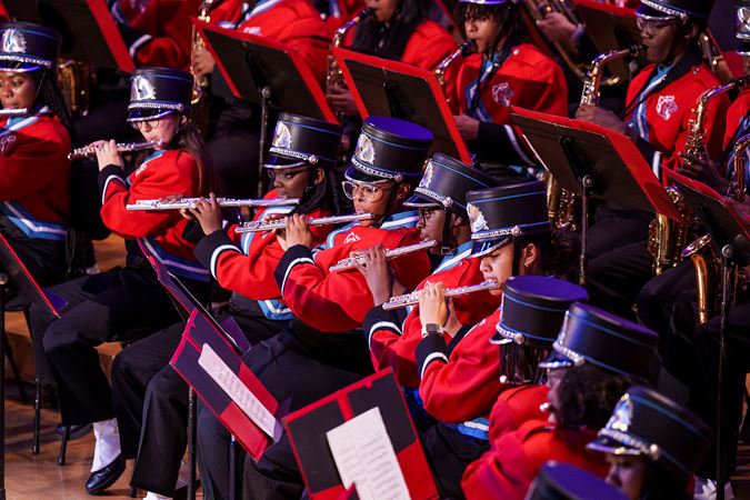 Kenwood Academy High School Marching Band flute players