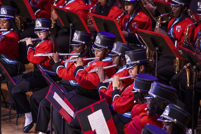Kenwood Academy High School Marching Band flute players