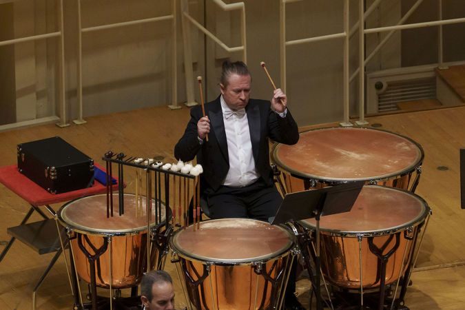 Assistant Principal Timpani and Percussion Vadim Karpinos playing the timpani