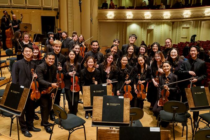 Group shot of all the Civic violinists