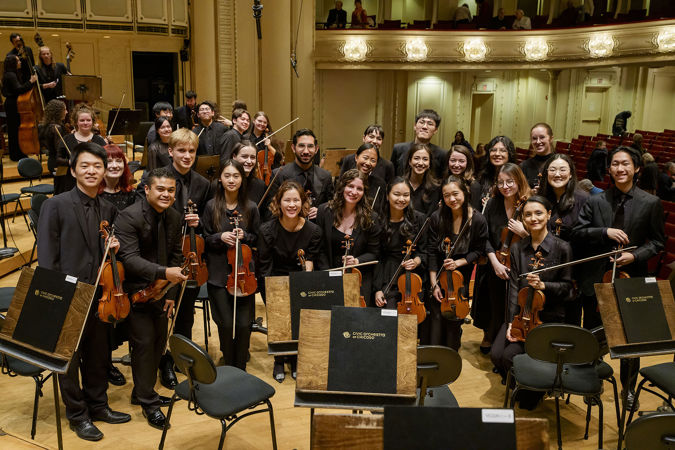 Group shot of all the Civic violinists