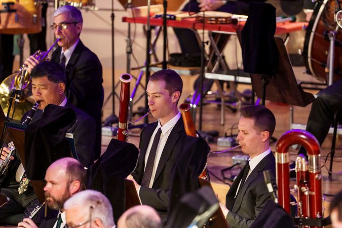 Group action shot of the CSO bassoon section