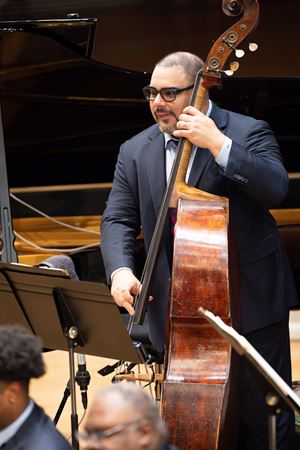 Closeup of Jazz at Lincoln Center Orchestra's bass player