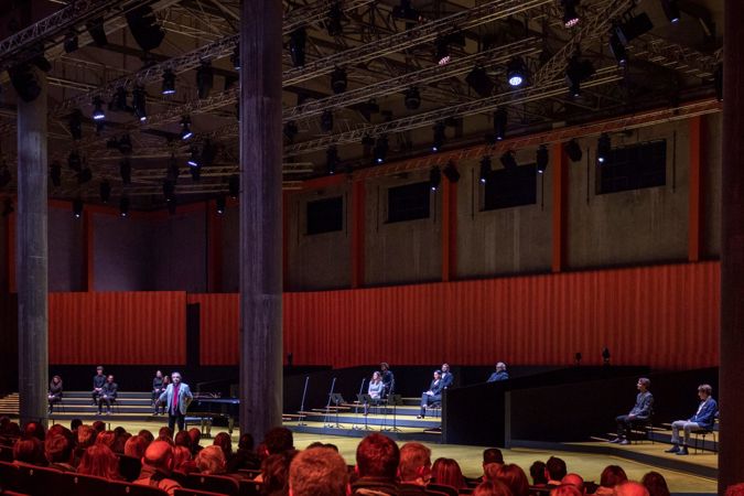 Muti addresses the audience at the Italian Opera Academy at the Prada Foundation