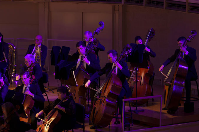 Action group shot of the CSO bass section