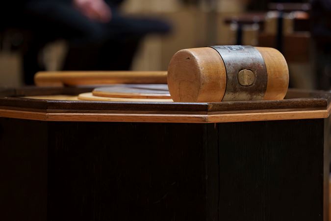 Closeup of the the Mahler hammer and drum