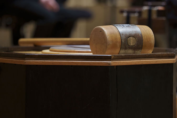 Closeup of the the Mahler hammer and drum