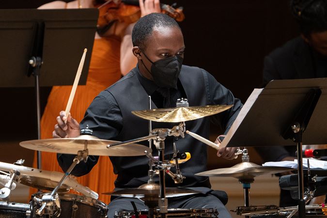 percussionist Josh Jones solos in Curtis Stewart's Drill Concerto
