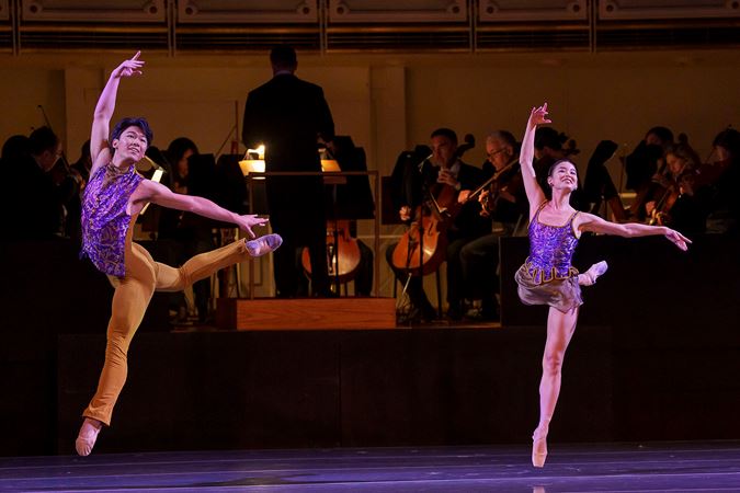 An action shot of The Joffrey Ballet dancers from Hall's world premiere choreography titled Second Nature