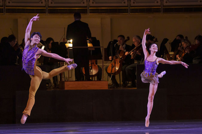 An action shot of The Joffrey Ballet dancers from Hall's world premiere choreography titled Second Nature