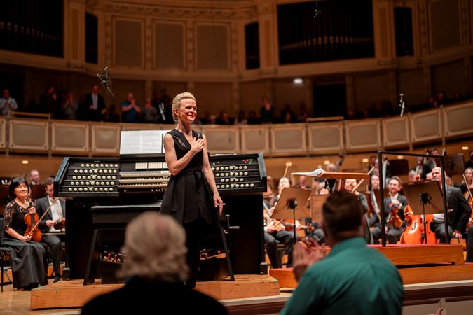 A bow shot of organist Iveta Apkalna