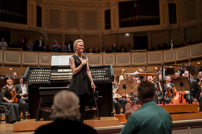 A bow shot of organist Iveta Apkalna