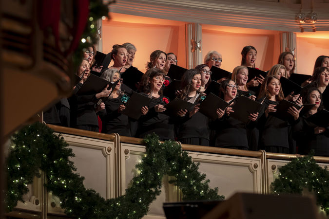 A closeup of members of the Chicago Symphony Chorus