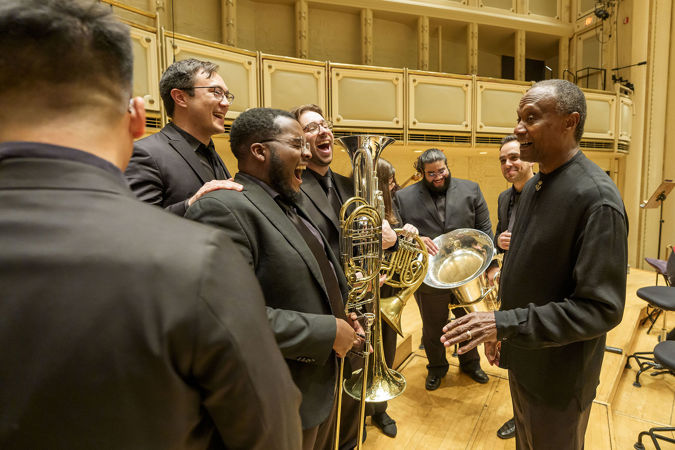 Thomas Wilkins Talking With Several Civic Brass Members Postconcert On Stage