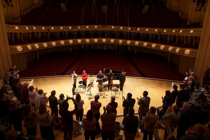 A bow shot of the Civitas Ensemble on stage