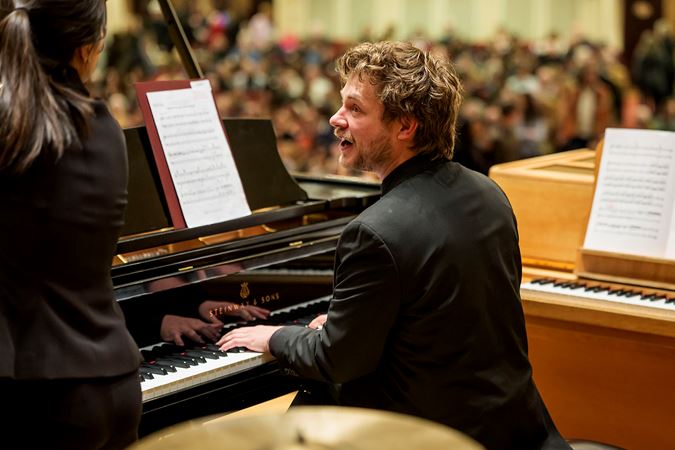 Closeup Of Civic Keyboardist On Stage Before The Concert