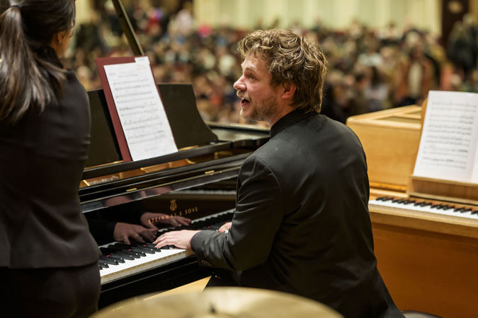 Closeup Of Civic Keyboardist On Stage Before The Concert