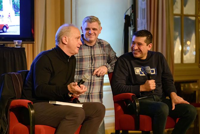 Carlos Miguel Prieto, Héctor Molina and Pacho Flores engage in a postconcert Q&A session