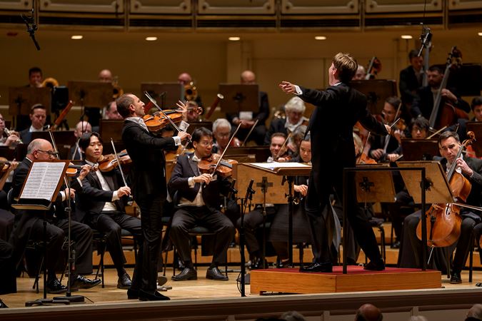 Antoine Tamestit and Klaus Mäkelä give a final flourish as the concert's first half come to a close