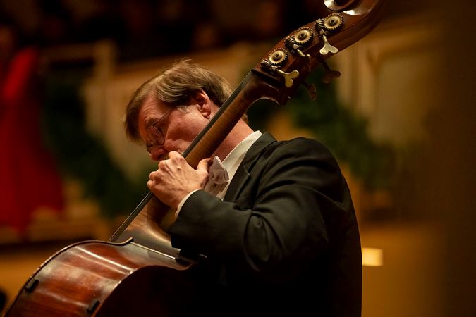 close-up of a bass during performance