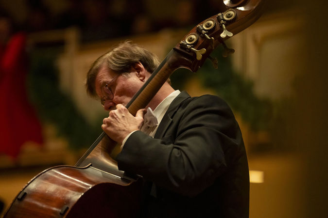 close-up of a bass during performance