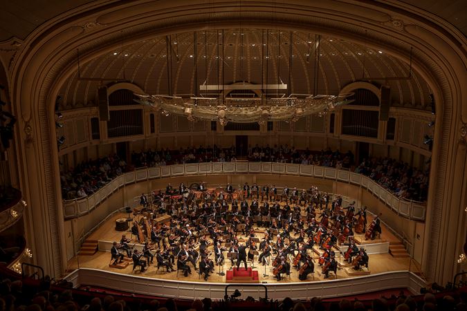 Wide shot of the CSO and conductor Jaap van Zweden