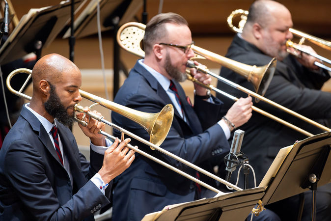 Group shot of Jazz at Lincoln Center Orchestra's trombone section