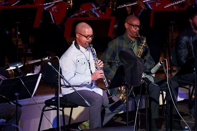 Closeup of Darryl Harper playing the clarinet