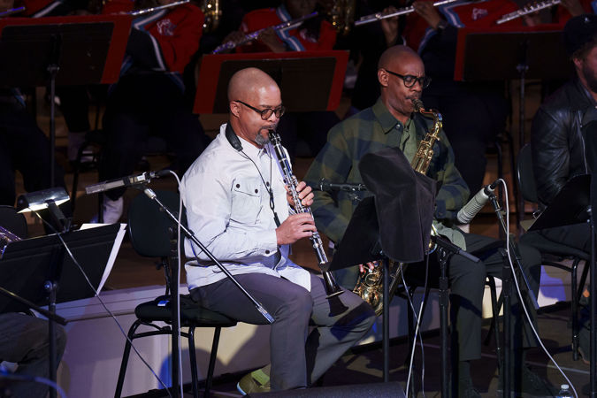 Closeup of Darryl Harper playing the clarinet