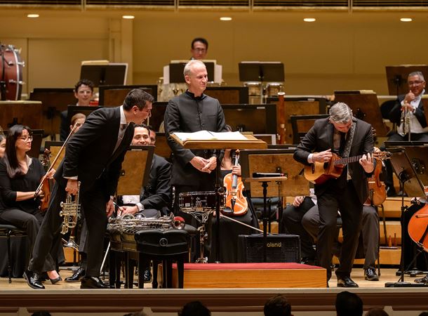 Venezuelan cuatro player Héctor Molina solos on the four-string, guitar-like instrument