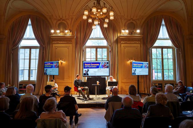 The last Classic Encounter event of the 2024/25 Season in Grainger Ballroom, featuring host Terri Hemmert and CSO assistant principal bass Alex Horton