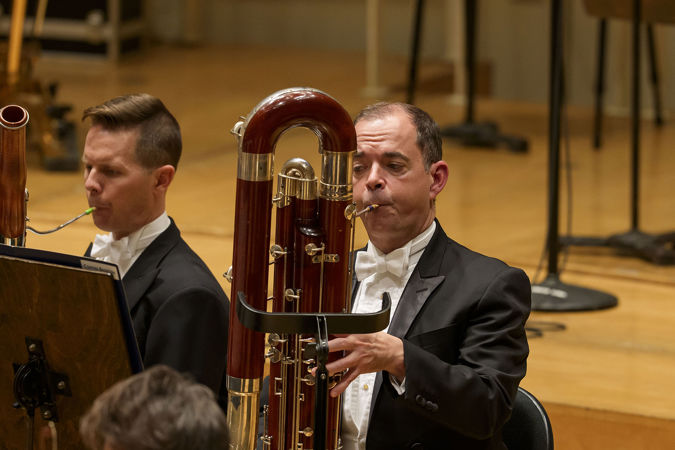 CSO Assistant Principal Bassoon William Buchman performs on contrabassoon during Brahms' Fourth Symphony